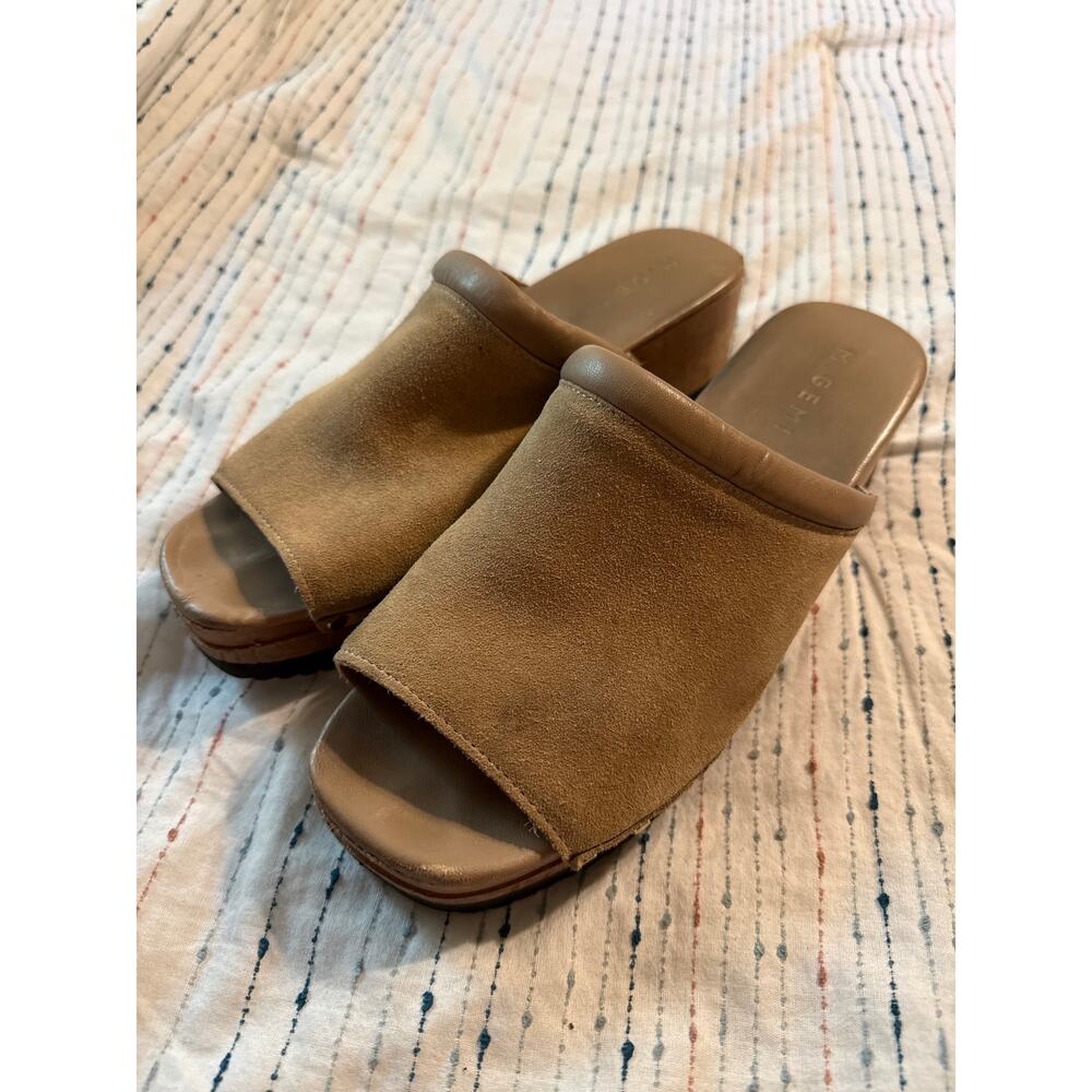 M. Gemi Leather Suede Wooden Platform Mule Sandals Size 40 US 9 Italian Tan